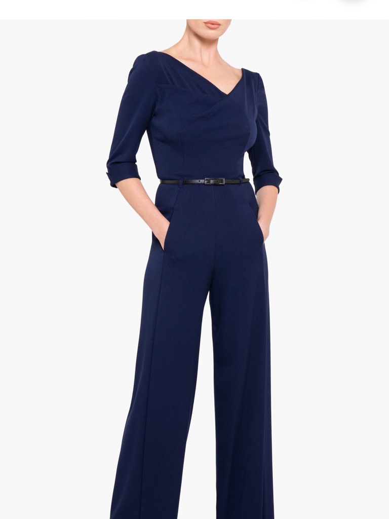 Black Halo Jackie-O 3/4 Sleeve Jumpsuit (Navy, Size 4)